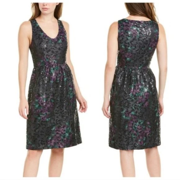 NWT Trina Turk Sequin Dress Sleeveless Fresca Petunia Black/Multi SZ 14 NEW! - Picture 1 of 11